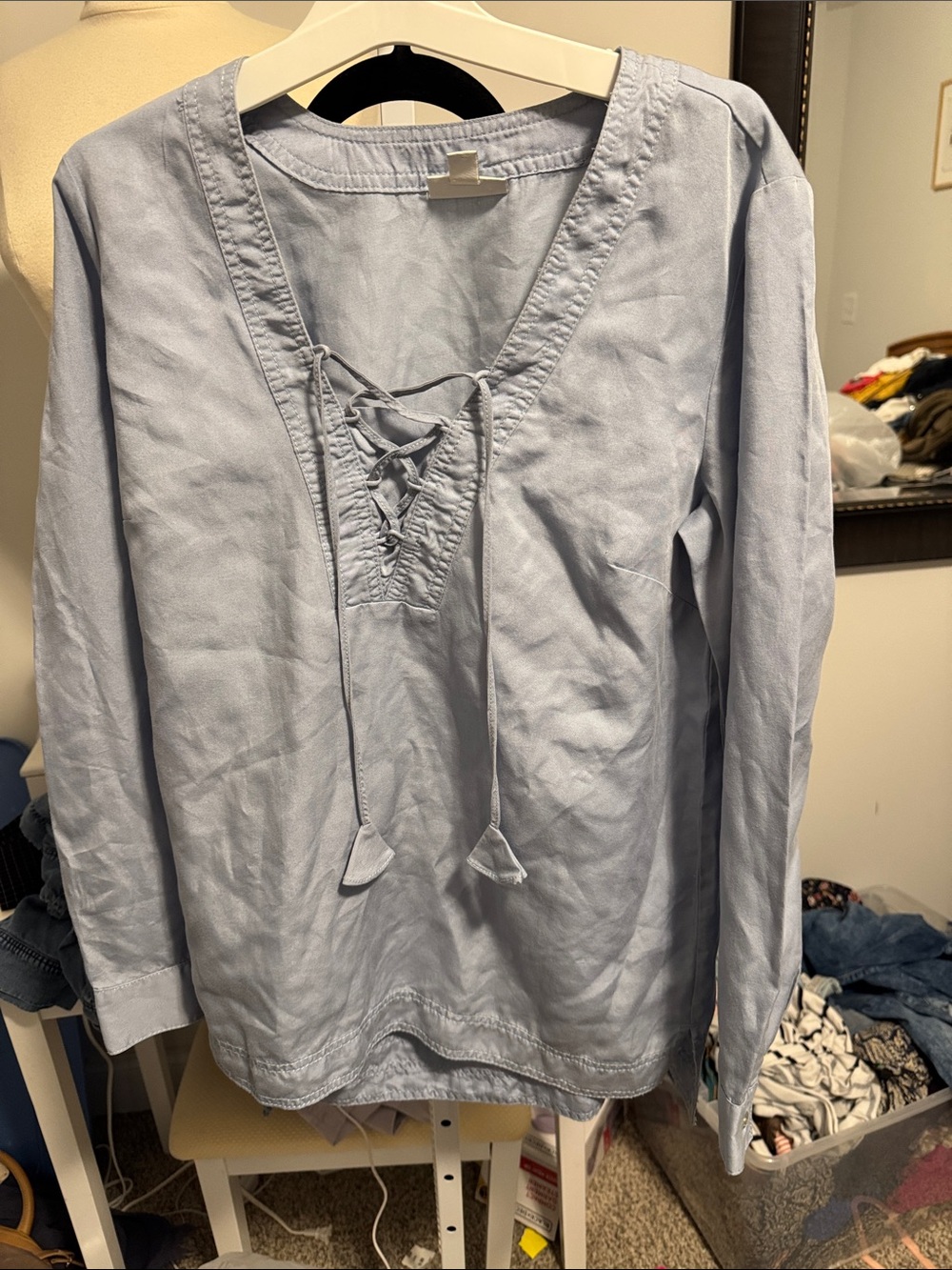 J. Jill Pale Blue Lace-Up V-Neck Tunic